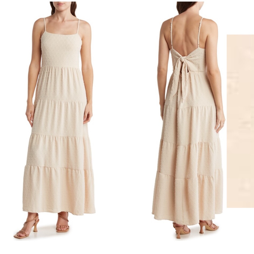 Lucky brand Tiered long maxy dress  large beige beach boho fairy festival dress